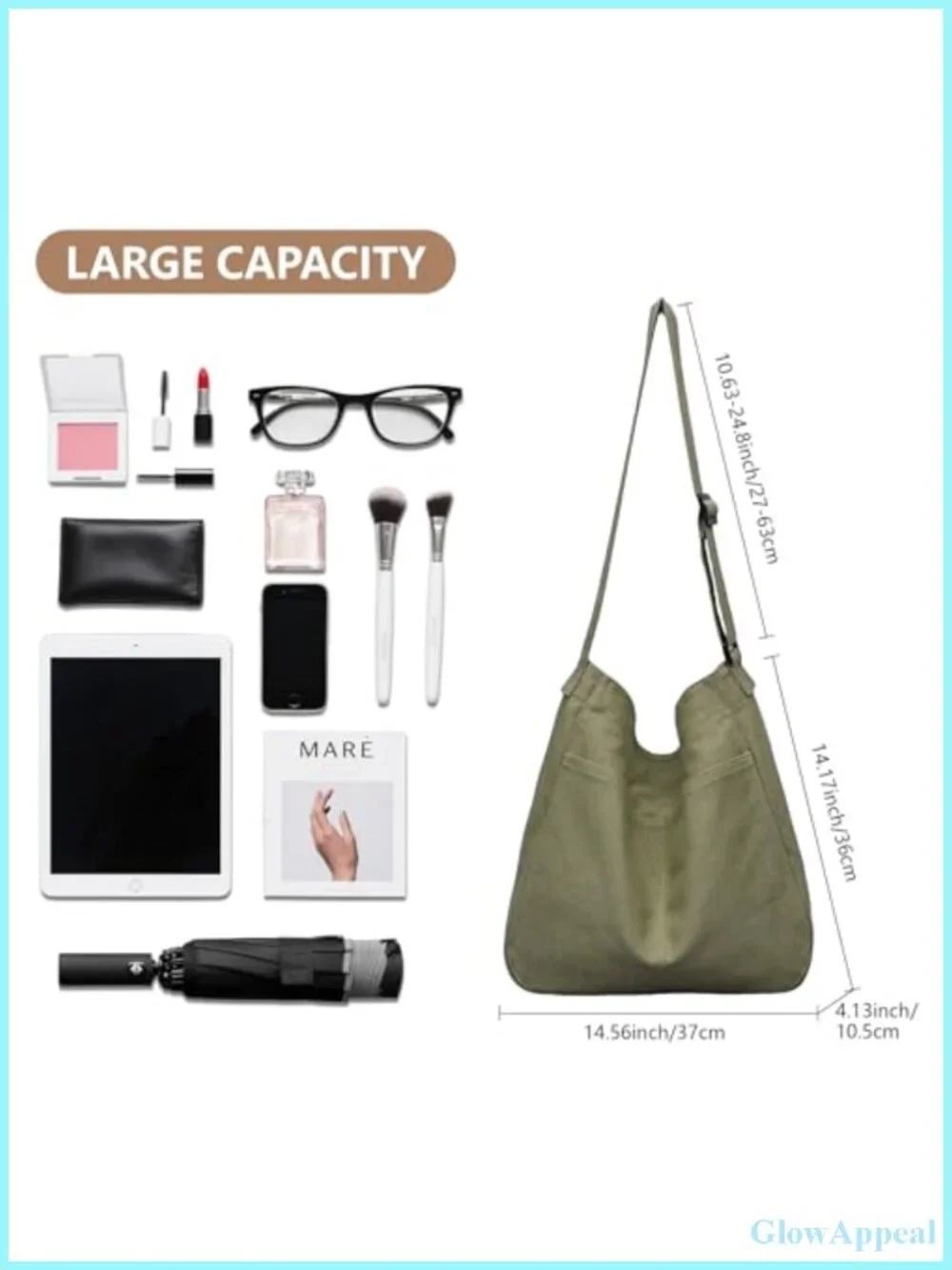 Arkefi Canvas Hobo Crossbody Shoulder Bag Large Casual Messenger Tote